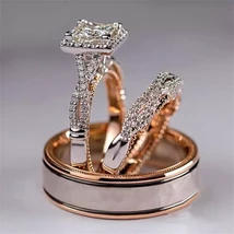 Top Sell 3PCS  Jewelry 925  Silver&amp;Rose Gold Fill  Cut White Topaz CZ  P... - $38.42