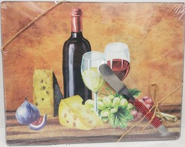 Set of Glass Cutting Board &amp; Cheese Spreader(10&quot;x8&quot;)WINE BOTTLE,GLASSES ... - £12.45 GBP