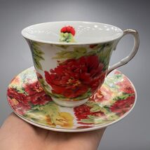 Vintage Set Cup Saucer Tea Hot Porcelain Stamp Beautiful Rose Collectibles - $85.00