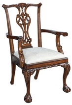 Arm Chair Thomas Duocone, Carved Ball &amp; Claw, Rope Trim, Mahogany, White Fabric - £872.17 GBP