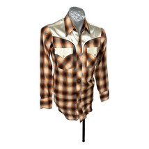 Johnny West Mens Western Shirt MWG Size S Tails Orange Plaid Vintage 70s LS - £36.64 GBP