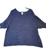 ZENERGY By CHICO&#39;S Navy Blue Cotton Linen Blend Round Neck Sweater S/S  ... - $19.80