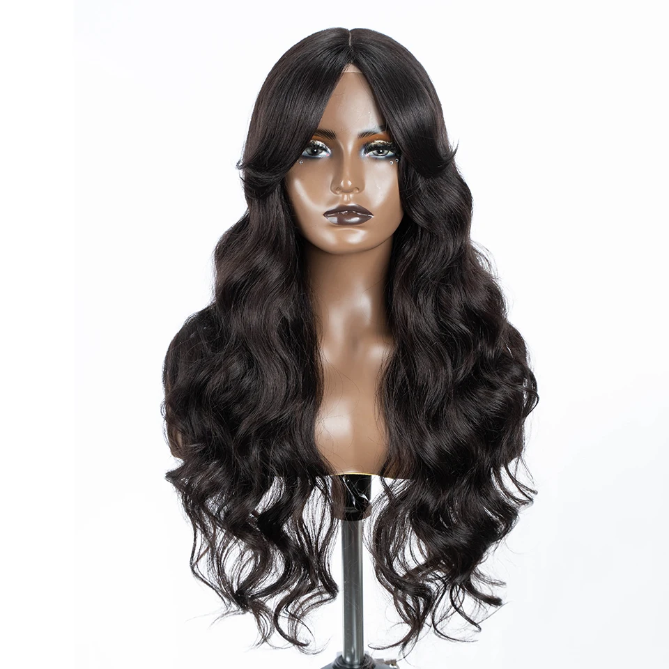 Synthetic Lace Wigs For Black Women Long 28 inch Body Wave Wavy Middle P... - £16.87 GBP+