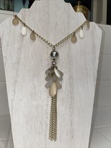 Chain Link Gold Tone Double Single Stranded Beaded  Tassel Necklace 30” - £4.70 GBP