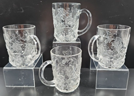 4 Cristal D&#39;Arques Durand Mallory Mugs Set Clear Fruit Leaves Embossed C... - £28.66 GBP