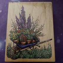 Stampendous 1997 R040 Old Wheelbarrow &amp; Flowers Rubber Stamp Wood 5” X 3.5” - £6.85 GBP