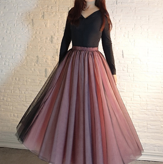 Black cover tulle skirt yellow pink  4 