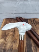 Wooden Brown Plain Walking Stick with New White Rabbit Head Handle Best for Gift - £32.60 GBP