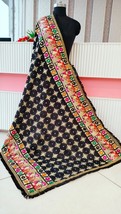 Bridal black Dupatta Silk Chiffon with heavy embroidery &amp; mirror Chunni BD3 Star - $36.99