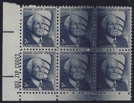 1280 - 2c Scarce Spray on Rejection Mark EFO Block of 6 &quot;Frank LLoyd Wright&quot; MNH - £23.89 GBP