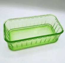 Vintage Pressed Green Depression vaseline uranium Glass Refrigerator Dish 8&quot; X 4 - £44.71 GBP