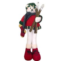 Christmas Ski Bear Heart Shaped Nose Free Standing Holding Snow Skis 22&quot; Decor - £22.65 GBP