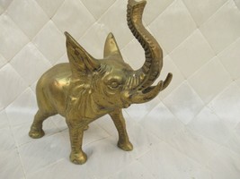 Brass Elephant Statue Figurine Vintage Trunk Up Taiwan Heavy Decor  - £20.10 GBP