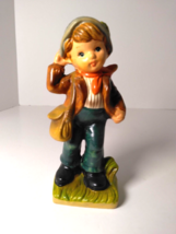 Adorable Little Boy Figurine With Hat Scarf And Purse Home Decor VTG - S... - £8.83 GBP