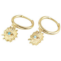 Anyco Earrings Gold Plated Geometric Blue Zircon Cute Eye Stud For Women Jewelry - £17.33 GBP