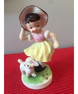  Vintage 50s ceramic figurine of Little Girl in a bonnet and her Sheep - $15.00