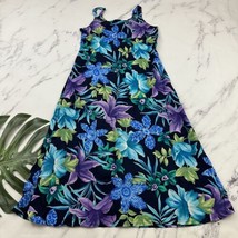 Hilo Hattie Womens Midi Dress Size L Purple Blue Tropical Floral Slip Hawaiian - £27.84 GBP