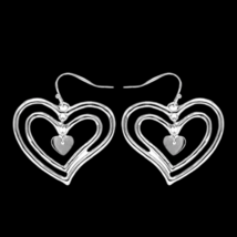 Triple Heart Dangle Earrings Sterling Silver - £9.82 GBP