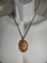 Monet Signed Gold Flower Pendant Necklace 20 Inch Chain - £21.58 GBP