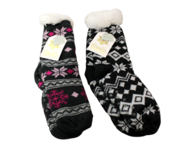 2 pack Women&#39;s Sherpa Lined Non-Slip Fuzzy Slipper Socks With Pom Poms Winter - £10.31 GBP+
