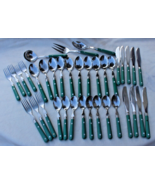 37 LOT of WF WASHINGTON FORGE MARDI GRAS GREEN STAINLESS STEEL FLATWARE - $92.00