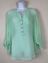 Apt 9 Womens Size PL Sheer Green Check Pocket Popover Blouse Roll Tab Sleeve - £5.66 GBP
