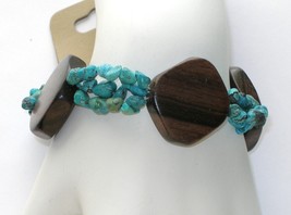 Coldwater Creek Stretch Bracelet Wood and Turquoise Chips - £8.70 GBP