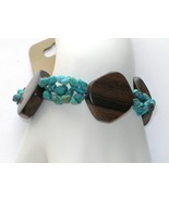 Coldwater Creek Stretch Bracelet Wood and Turquoise Chips - £8.69 GBP