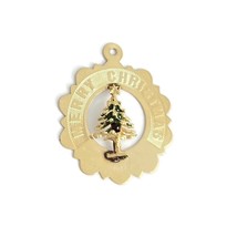 Vintage 1960&#39;s Merry Christmas Tree Charm Pendant 14K Yellow Gold, 1.50 ... - £197.54 GBP