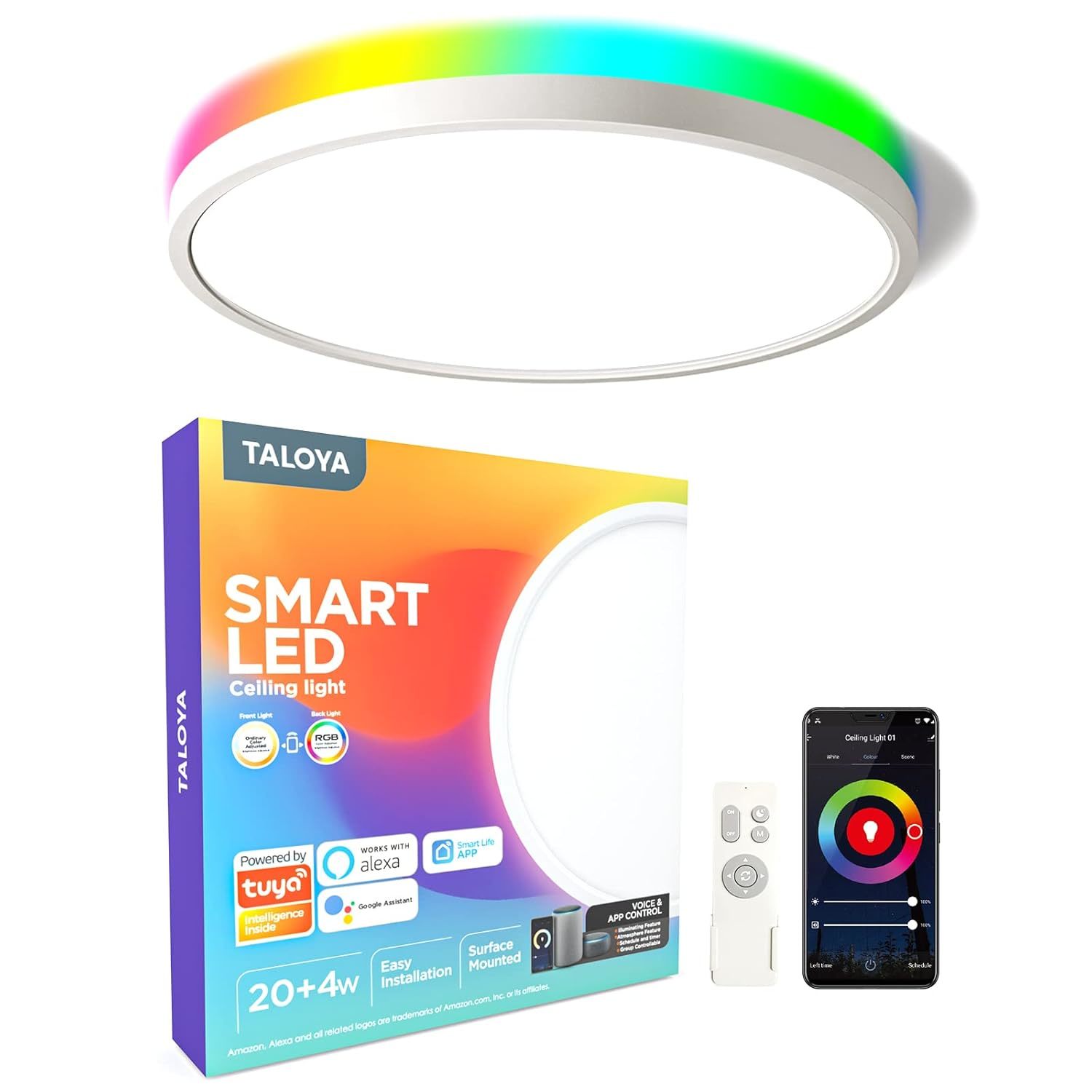 Smart Wifi Ceiling Light(12 Inch-24W), Compatible With Alexa,Google,Remote Contr
