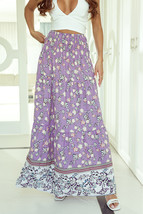 Purple Floral Print Shirred High Waist Maxi Skirt - $438.32 MXN