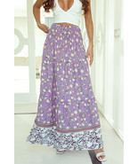 Purple Floral Print Shirred High Waist Maxi Skirt - $438.32 MXN