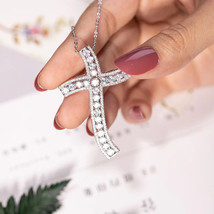 2.95Ct Round Cut Lab-Created Diamond Cross Pendant 14k White Gold Plated Silver - £164.38 GBP