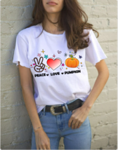 Halloween Tshirt, Peace Love Pumpkin Halloween T Shirt, Halloween Graphic Tee - £13.31 GBP