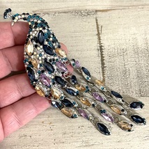 SEXY Long Rhinestone Peacock Pendant GLAM Brooch Vintage Jewelry Gifts for Her - £35.48 GBP