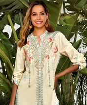 AYUALIN Long Sleeve blouse Women Vintage Boho Tops boho Cotton Ethnic  Embroider - £98.68 GBP
