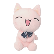 MGF Pink Kitty Cat Plush w/ Polka Dot Bow Tie 11&quot; Anime Stuffed Animal - £7.90 GBP