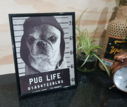 Pug Life Framed Picture Black &amp; White Print 26x21cm Pop Art Chihuahua Dog - £11.70 GBP