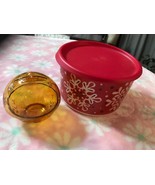 NEW TUPPERWARE HOLIDAY SNOW PLACE LIKE HOME RED PEARL CONTAINER + GOLD O... - $10.88