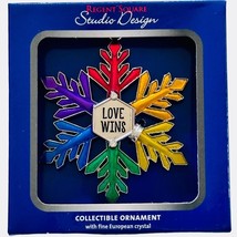 LGBTQIA  Rainbow Love Wins Snowflake Christmas Ornament w  European Crystals - £13.12 GBP