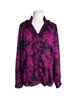 Anne Klein AK Womens Blouse Size 12 Pink Black Ruffle Collar Long Sleeve... - £14.69 GBP
