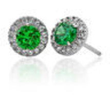 2.39CT Women&#39;s Stylish Halo Stud Round Emerald Earrings 14K WG Plated 925 Silver - £34.43 GBP
