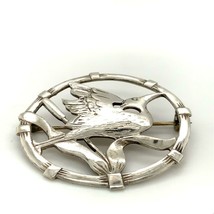 Vintage Sterling Silver Signed Brks Open Works Art Deco Waterbird Circle Brooch - £38.68 GBP