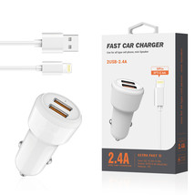 [Pack Of 2] Reiko 8 PIN Portable Car Charger With Built In 3 Ft Cable In White - £20.95 GBP