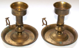 70's Enesco Imports Corp Aged Brass Unpolished Candle Holder w/ Fingerloop - $28.71