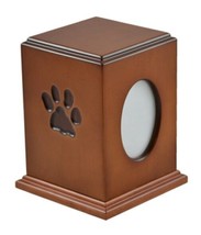 Paw Print Small Brown Wood 50 Cubic Inches Cremation Urn with Photo Frame - £134.30 GBP
