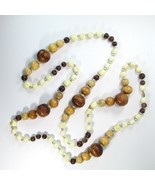 Vintage Multi Tone Wood Bead Necklace White Brown 48&quot; long - £9.42 GBP