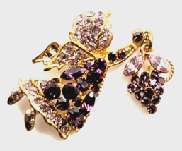 Lavender Purple Rhinestone Angel Grape Pin Gold Tone Dangle Charm Faith ... - $28.05 CAD