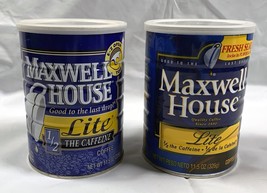 2 Vintage Empty Maxwell House Lite Coffee Can Tins White Lid 11.5 oz - £33.29 GBP