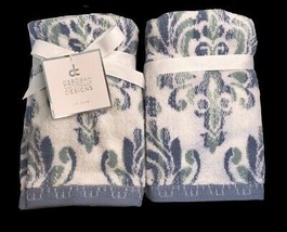 Deborah Connolly Fingertip Towels Bathroom Set of 2 White Blue Green Beach House - £28.88 GBP